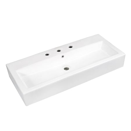 Kingston Brass 39Inch x 17Inch Rectangular Vessel Sink 8 Centers, White EV3917W8
